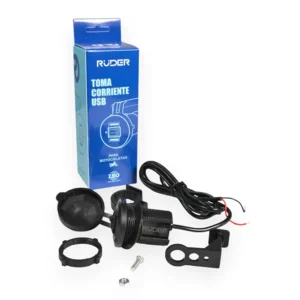 Toma Doble Puerto Cargador Usb Ruder C/ Soporte Para Moto